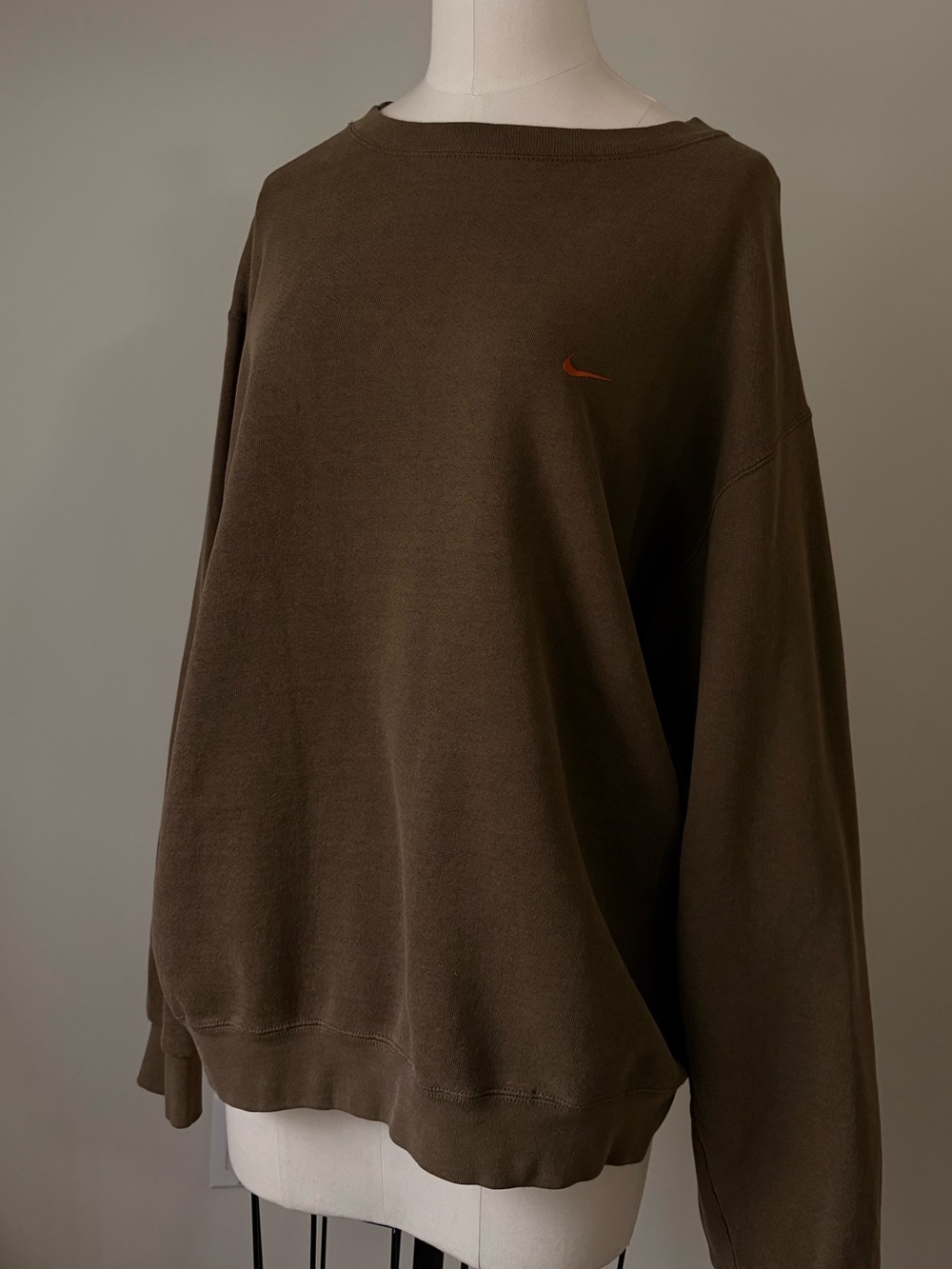 Vintage Nike Olive Brown Crewneck w Neon Swoosh